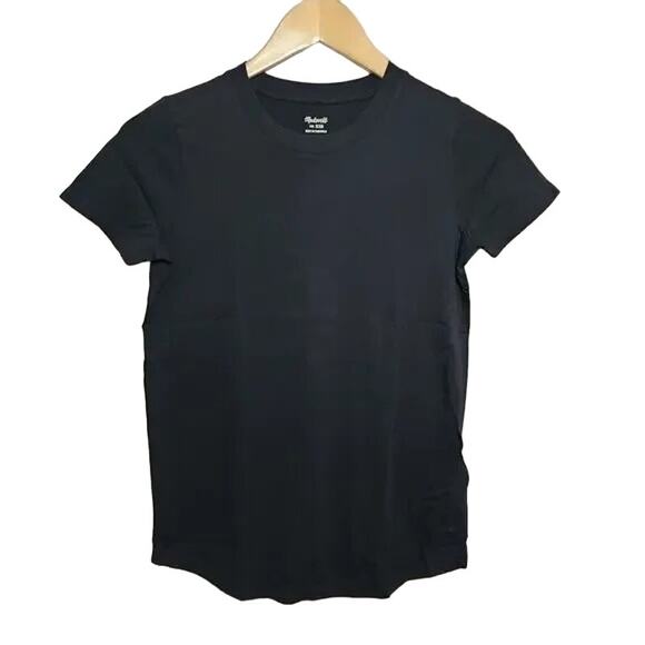 NWT Madewell Curved Hem Relaxed Fit Cotton Short Sleeve T-Shirt XXS Black #2951 - Picture 2 of 12